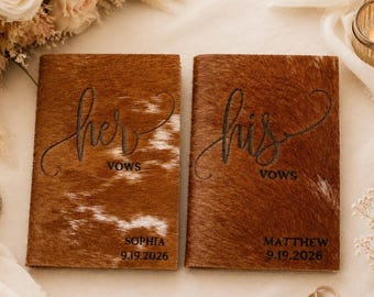 Genuine Cowhide Vow Books (1 Book) | Laser Engraved Hair on Hide Rustic Western Wedding Decor