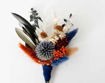 Navy, Terracotta + Dusty Blue Boutonniere/ Wedding Flowers/ Groom and Groomsmen