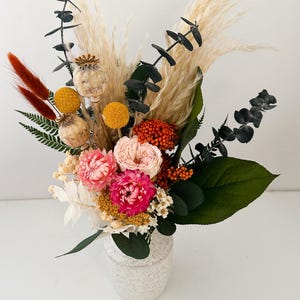 Yellow, Pink, Orange Wildflower + Eucalyptus Dried Floral Arrangement
