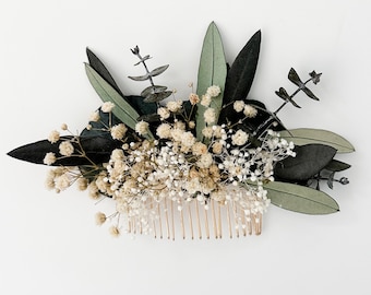 Babies Breath + Eucalyptus Dried Flower Hair Comb/ Wedding Hair/ Bride and Bridesmaids/ Wedding Hair/ Bride and Bridesmaids/ Flower Girl