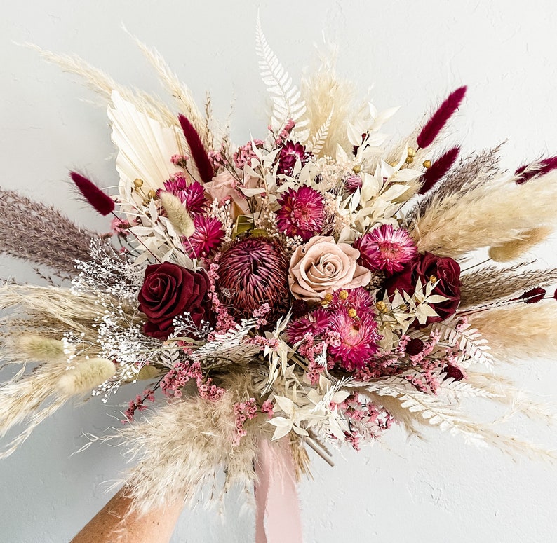 Dusty Rose Blush and Burgundy Pampas Grass Bouquet - Etsy