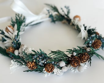 Winter Pinecone Dried Flower Crown/ Wedding Hair/ Bride and Bridesmaids/ Flower Girl/ Photoshoot