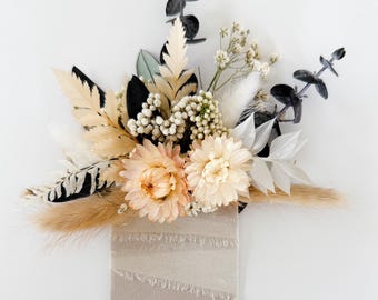 Blush + White Strawflower Greenery Dried Flower Pocket Boutonniere/ Wedding Flowers/ Groom and Groomsmen