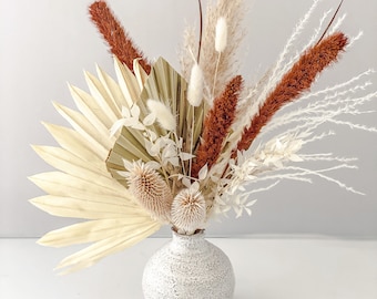 White and Rust Pampas Bud Vase