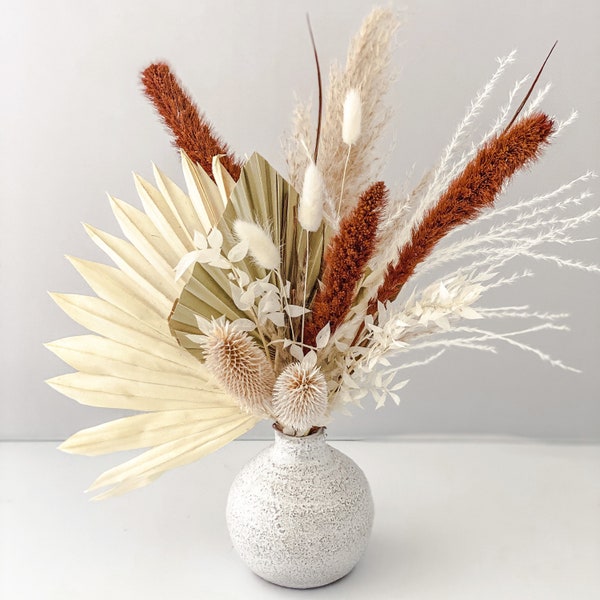 White and Rust Pampas Bud Vase