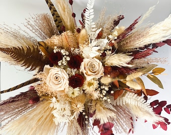 Fall Pampas Grass + Pheasant Feather Bouquet/ Bride and Bridesmaids/ Dried Flower Bouquet/ Wedding Flowers