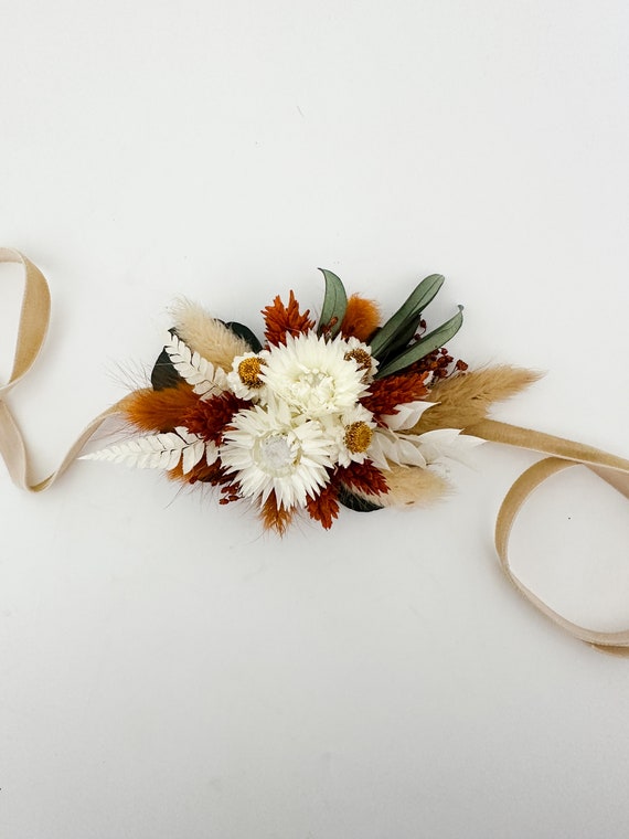 Rust Terracotta Strawflower Corsage/ Wedding Flowers/ Dried