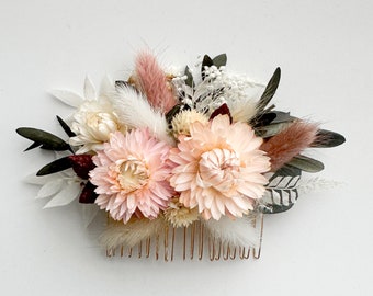 Blush, Dusty Rose + Greenery Dried Flower Hair Comb/ Wedding Hair/ Bride and Bridesmaids/ Flower Girl/ Photoshoot