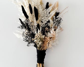 Small Dried Flower Bouquet. Black, Tan and White Bride and Bridesmaids/ Dried Flower Bouquet/ Wedding Flowers/ Keepsake Bouquet