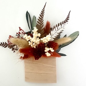 Olive + Terracotta Dried Flower Pocket Boutonniere/ Wedding Flowers/ Groom and Groomsmen/ Dried Flowers