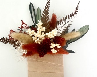 Olive + Terracotta Dried Flower Pocket Boutonniere/ Wedding Flowers/ Groom and Groomsmen/ Dried Flowers