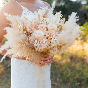 Toffee , Peach Blush Rose Bouquet/ Bride and Bridesmaids/ Dried Flower Bouquet/ Wedding Flowers image 5