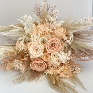 Toffee , Peach Blush Rose Bouquet/ Bride and Bridesmaids/ Dried Flower Bouquet/ Wedding Flowers image 3