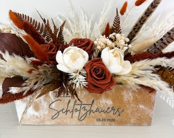 Hair on Hide Cowhide Sweetheart Table  with Dried and Preserved Flowers, Western Wedding , Western Home Decor,  Farmhouse Table Centerpiece