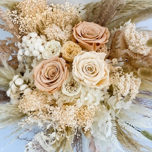 Toffee , Peach Blush Rose Bouquet/ Bride and Bridesmaids/ Dried Flower Bouquet/ Wedding Flowers image 1