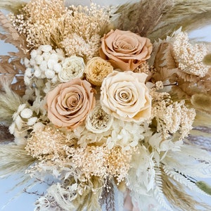 Toffee , Peach + Blush Rose Bouquet/ Bride and Bridesmaids/ Dried Flower Bouquet/ Wedding Flowers