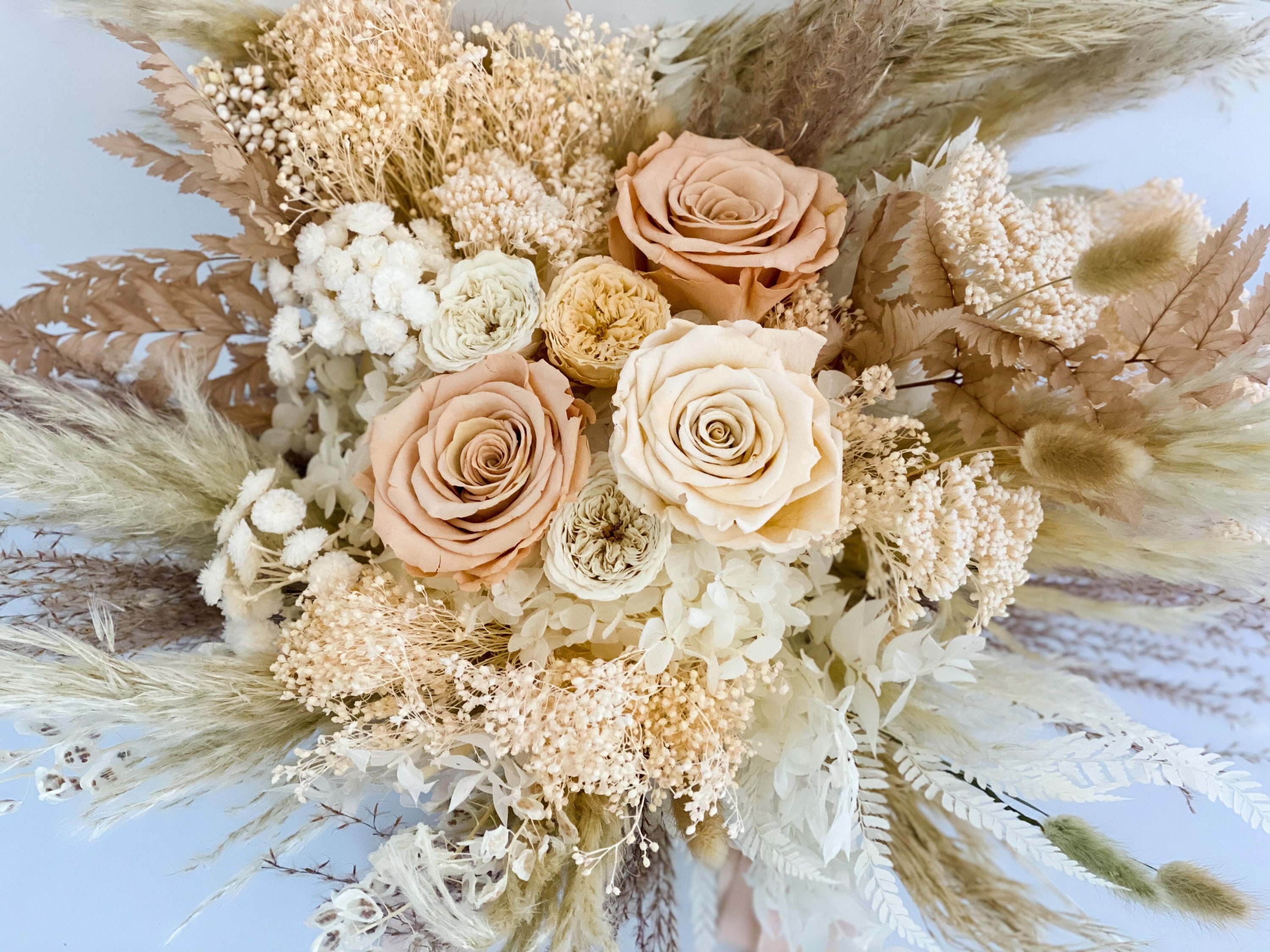 Wedding Bouquet - Peach/Blush/Blue - Dried Flowers Forever