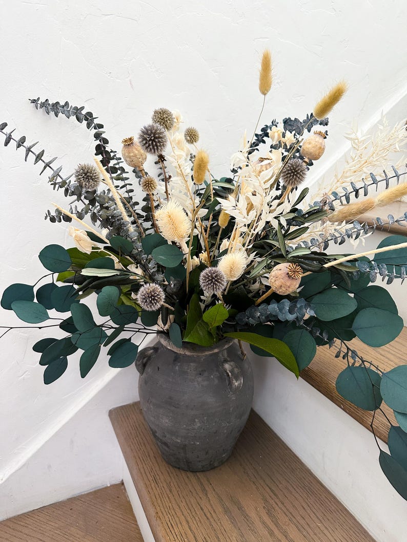 Dusty Blue Grey + Greenery Wildflower Arrangement, Home decor, Vase Arrangement. Vase NOT included