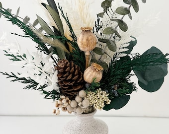Juniper and Cedar Winter Dried Floral Bud Vase Centerpiece