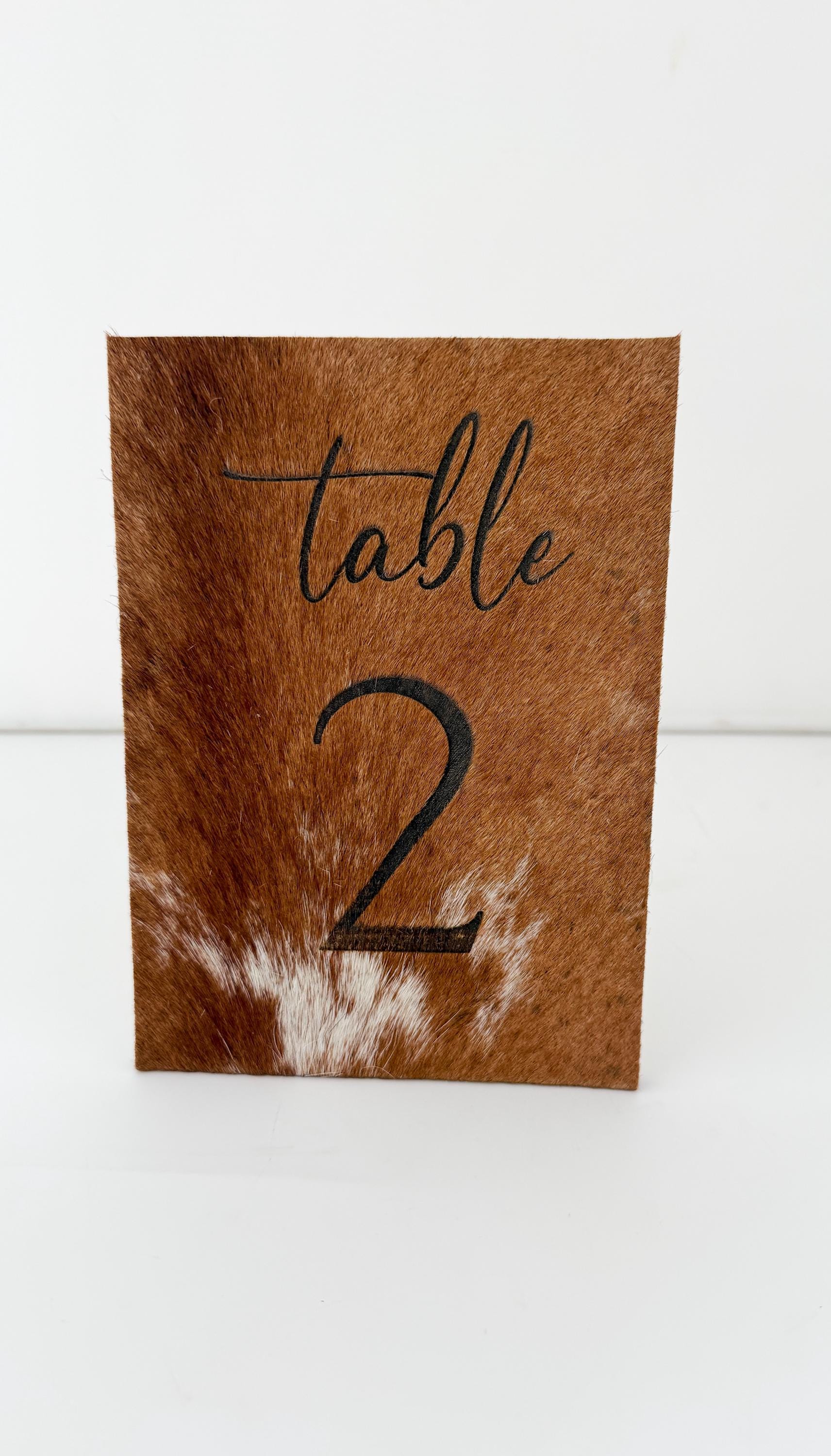 Genuine Cowhide Wedding Table Number | Laser Engraved Hair on Hide ...