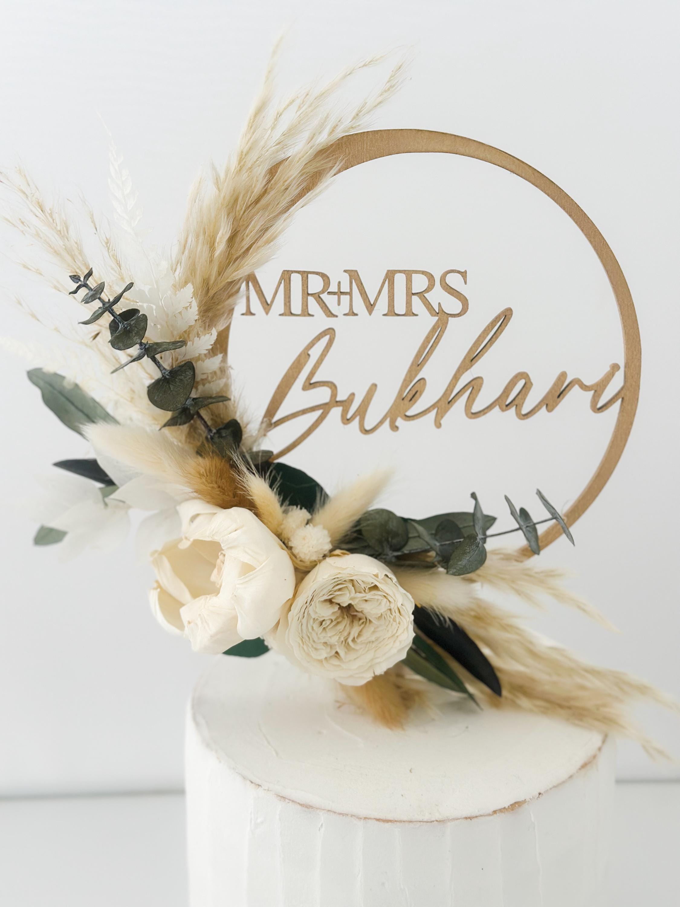 Stone Roses Cake Topper Peony and Garden Rose Cake Topper, Cake Topper With Dried Flowers ...