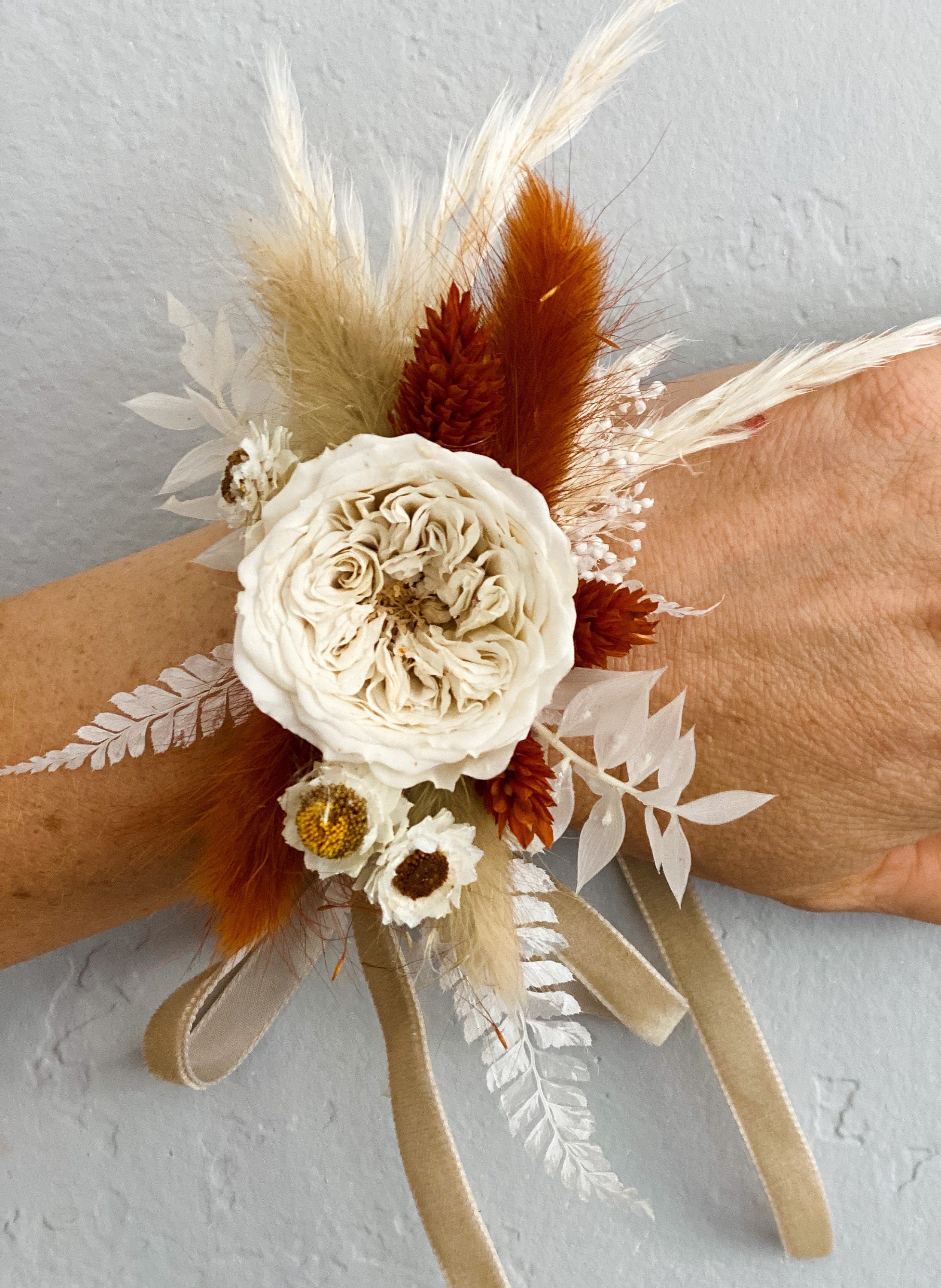 Maisie Pink Boho Dried Flower Wedding Wrist Corsage