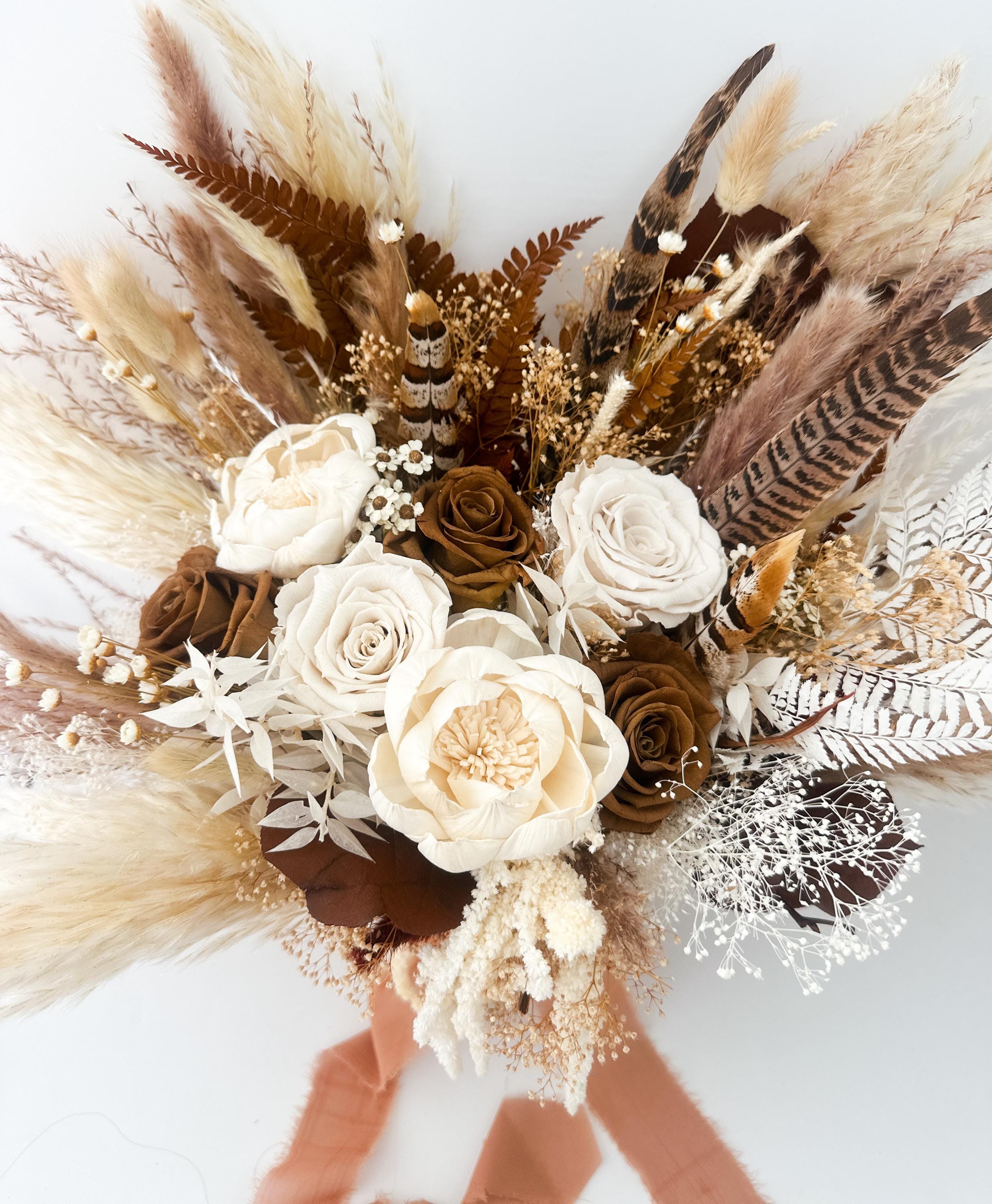 Brown Mocha, Peony and Rose Dried Floral Bouquet/ Bride and
