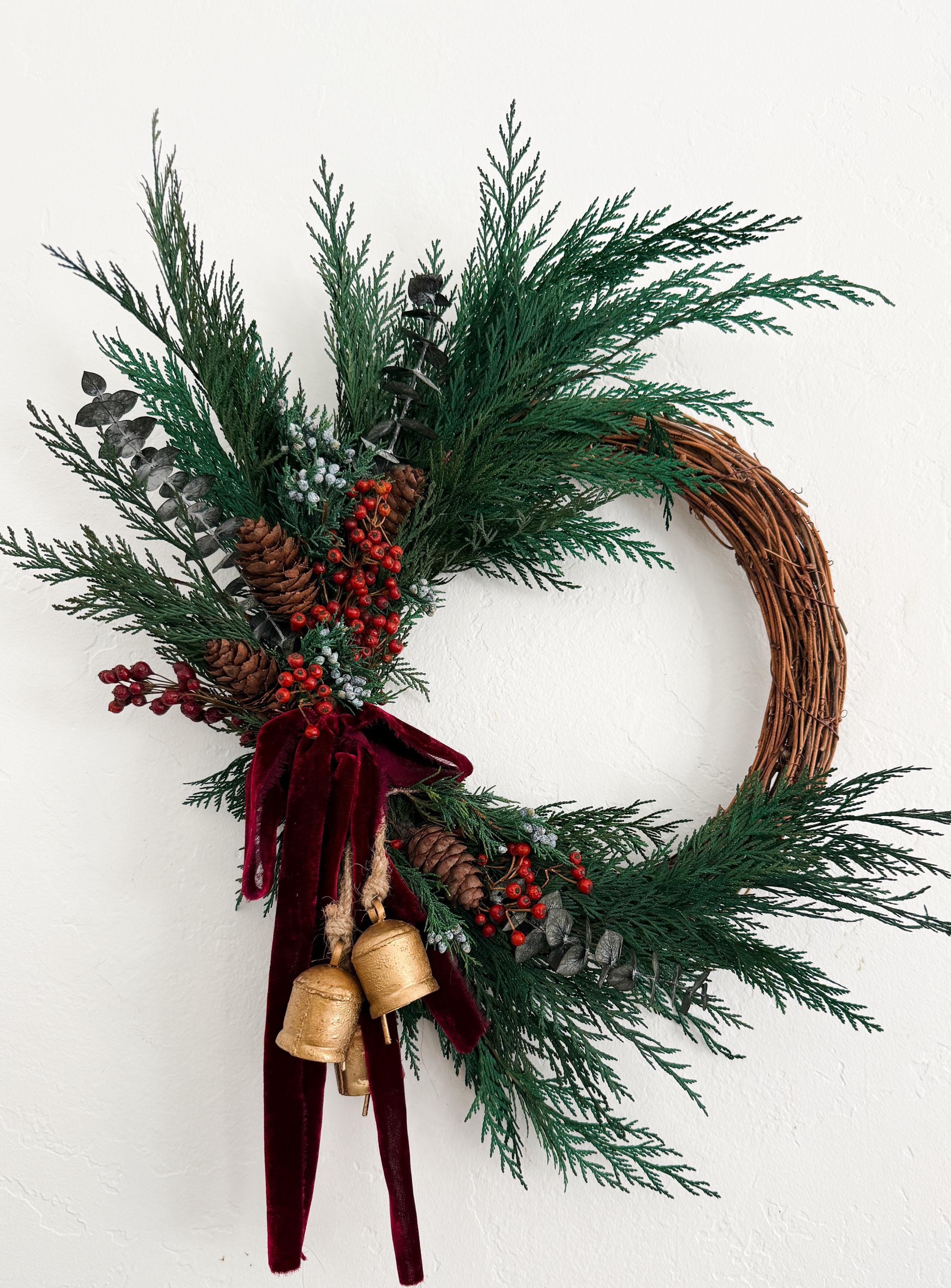 Asymmetrical Christmas Wreath: Farmhouse Cedar Juniper Wreath With