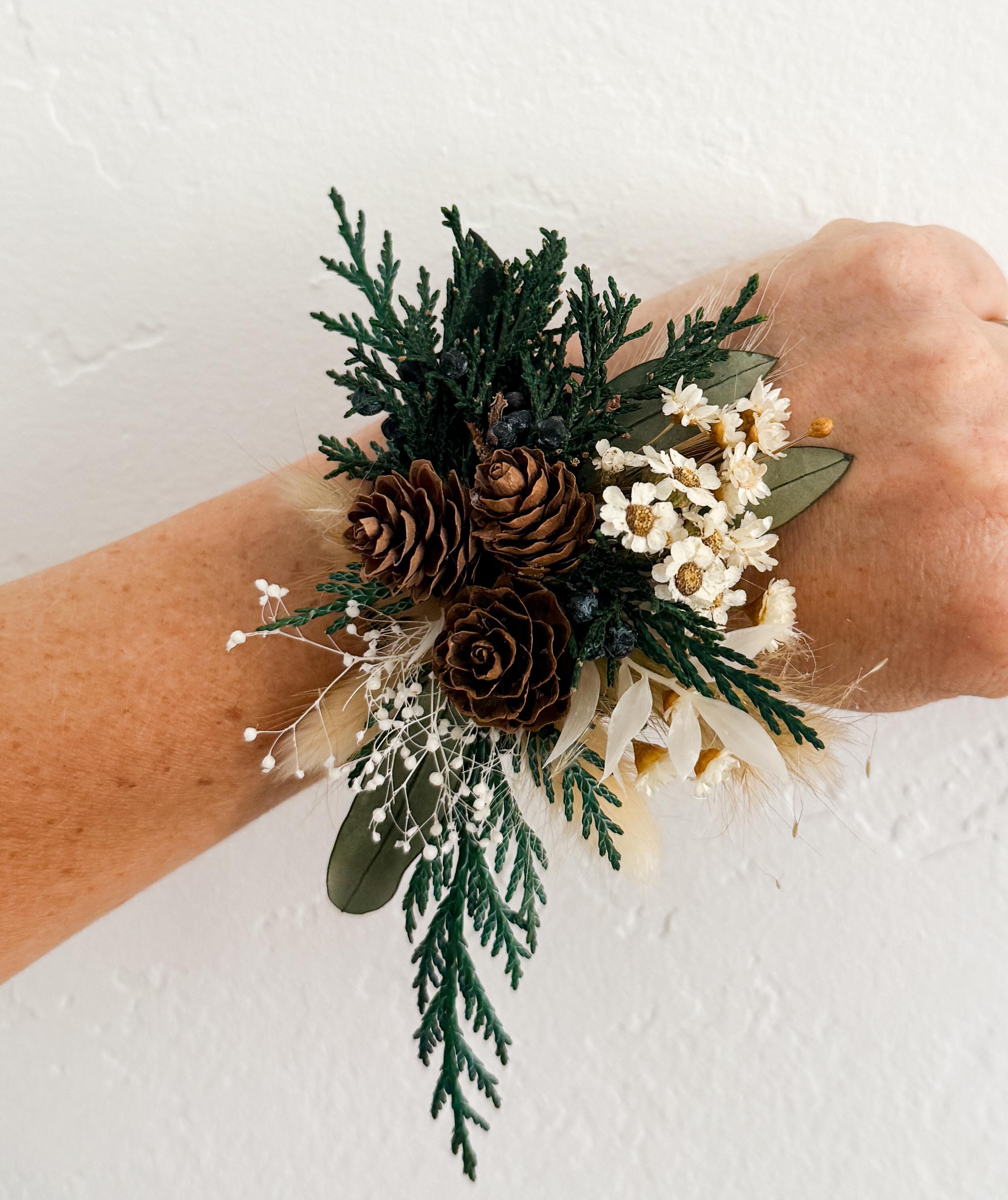 Wildflower Pinecone Dried Floral Corsage/ Wedding Flowers/ Dried