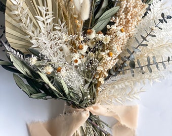 Olive + Sage Wildflower Pampas Grass Bouquet/ Bride and Bridesmaids/ Dried Flower Bouquet/ Wedding Flowers