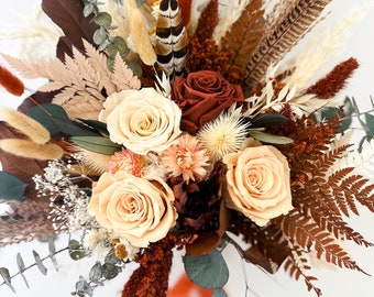 Rust, Peach,  Blush + Greenery Pampas Grass Bouquet/ Bride and Bridesmaids/ Dried Flower Bouquet/ Wedding Flowers