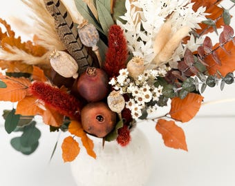 Small Fall Leaf, Pheasant Feather, Dried Floral Arrangement / Centerpieces / Home Decor/ Autumn/ Thanksgiving