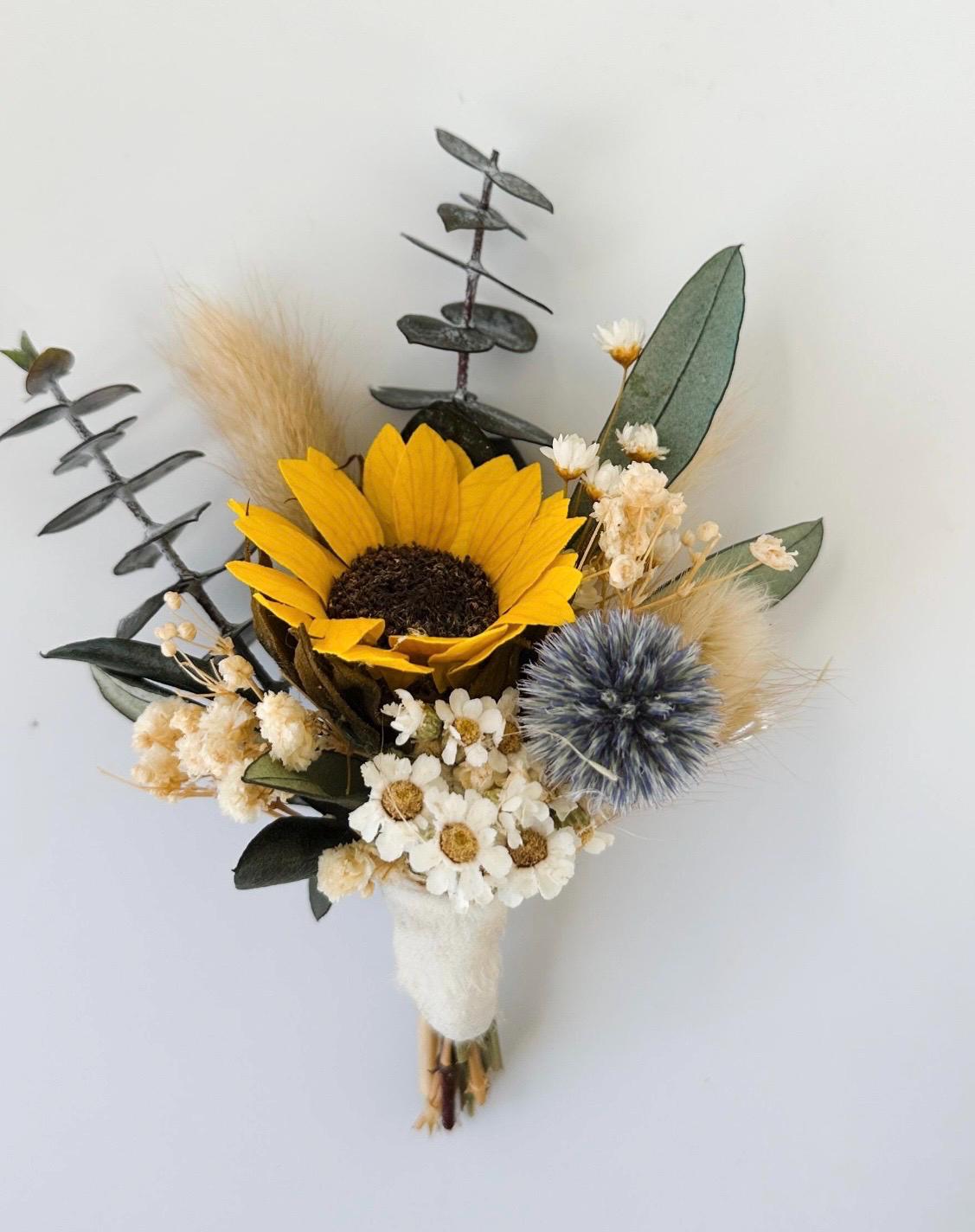Dusty Blue, Yellow Sunflower + Wildflower Pampas Grass Bouquet