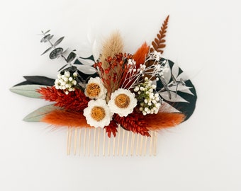 Rust + Terracotta and Eucalyptus Dried Flower Hair Comb