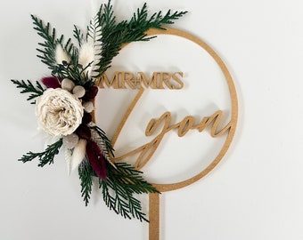 Personalized Winter Holiday Cake Topper, Wedding cake, Cake flowers