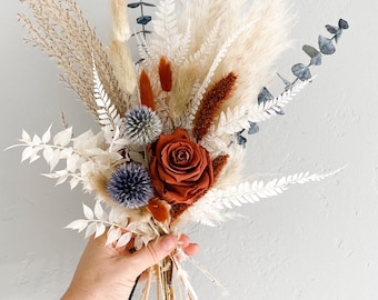 Rust + Dusty Blue Dried Flower Bud Vase Arrangement