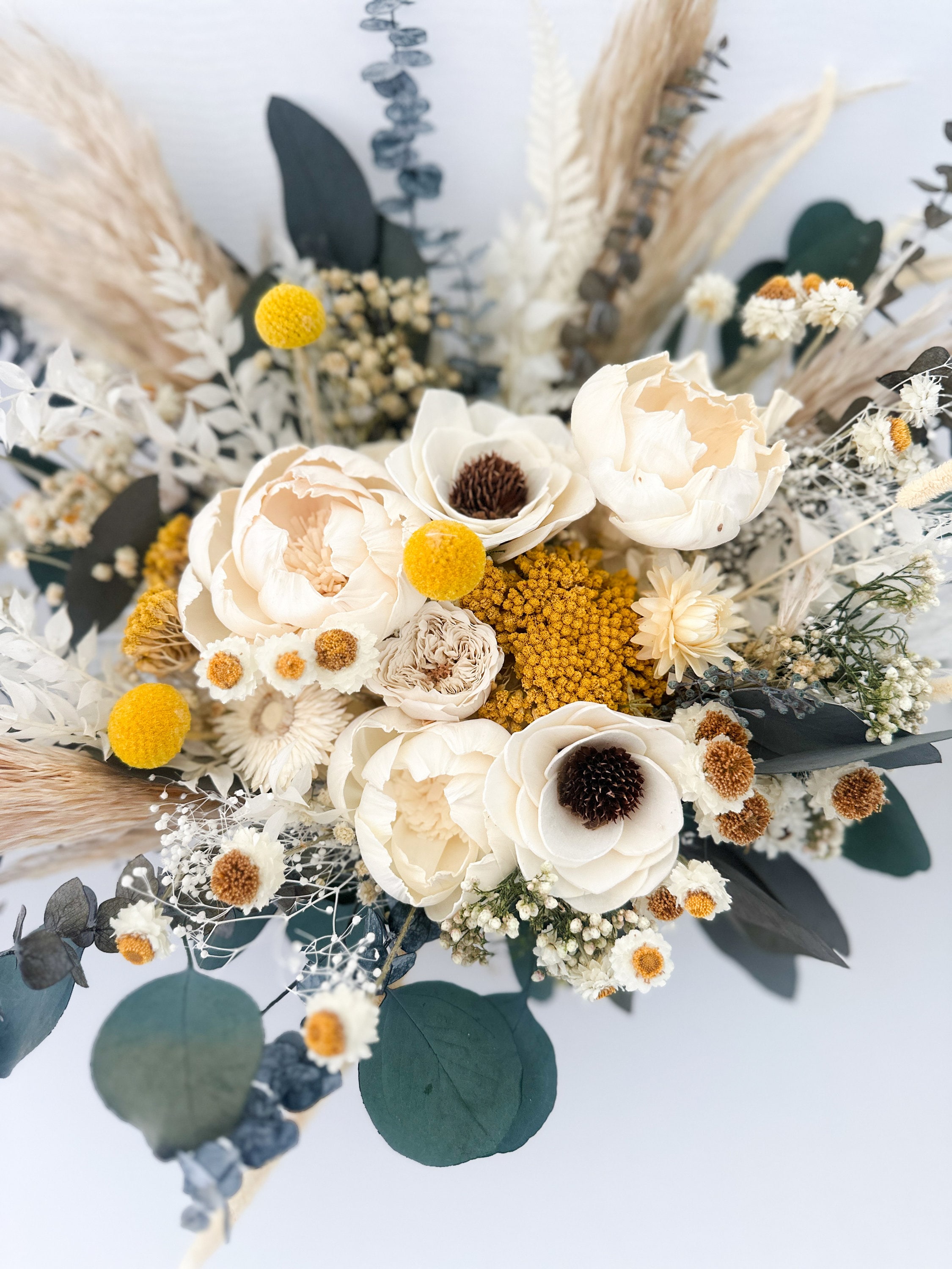 Yellow, Eucalyptus + Anemone Pampas Grass Bouquet/ Bride and Bridesmaids/  Dried Flower Bouquet/ Wedding Flowers - Etsy, image size:2250x3000