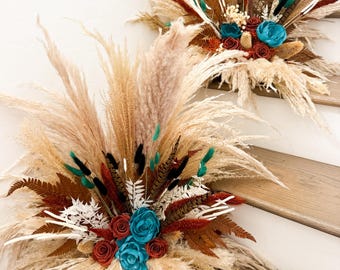 Aisle Flower Markers, One Arrangement, Dried Rust, Teal Pheasant Arrangement/ Wine Barrel Arrangements/ Ceremony Flowers/ Wedding flowers