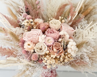 Dried Flower Bouquet: Blush and Light Pink   Pampas Grass Bouquet/ Bride and Bridesmaids/ Wedding Flowers