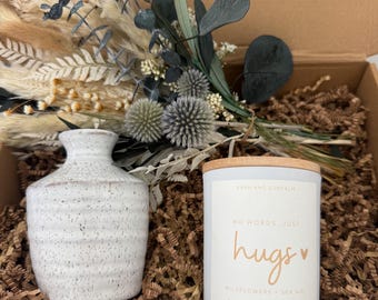 No Words, Just Hugs Gift Box with Candle and Small Dried Flower Arrangement/ Sympathy, Thinking of you, Condolences