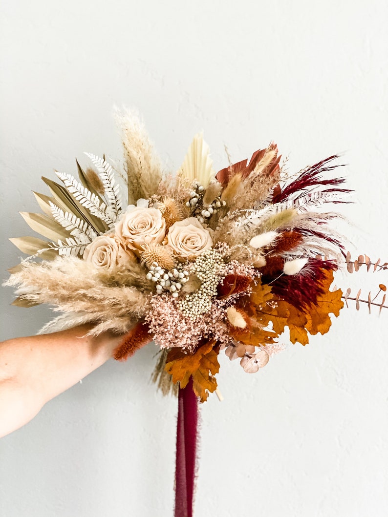 Burgundy Rust and Blush Pampas Grass Bridal Bouquet | Etsy