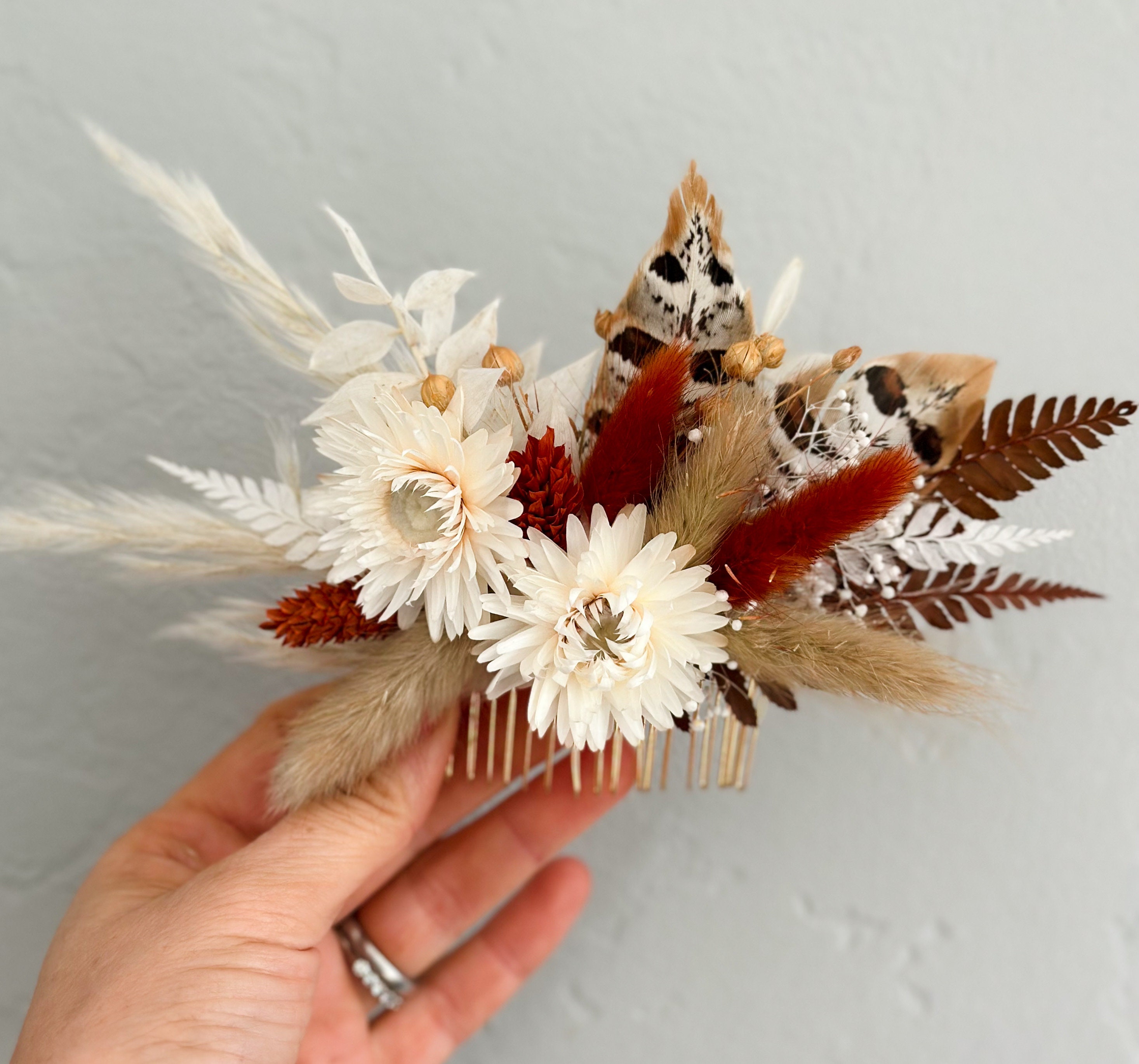 Pheasant Feather Hair Clip with Flowers Bottle Green Feather Hair Clip | Pheasant Feather Hair Clip  main image 2