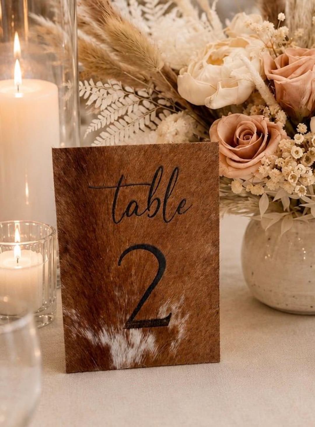 Genuine Cowhide Wedding Table Number | Laser Engraved Hair on Hide ...