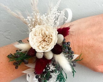 Winter Garden Rose + Juniper Corsage/ Wedding flowers/ Dried Flowers