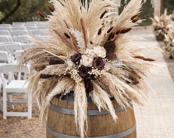 Aisle Flower Markers, One Arrangement, Dried Mocha Dark Brown Arrangement/ Wine Barrel Arrangements/ Ceremony Flowers/ Wedding flowers