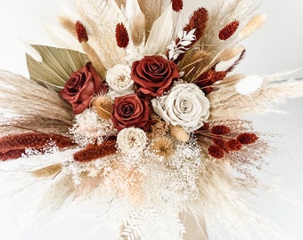 Rust Pampas Grass Bridal Bouquet/ Bride and Bridesmaids/ Dried Flower Bouquet/ Wedding Flowers