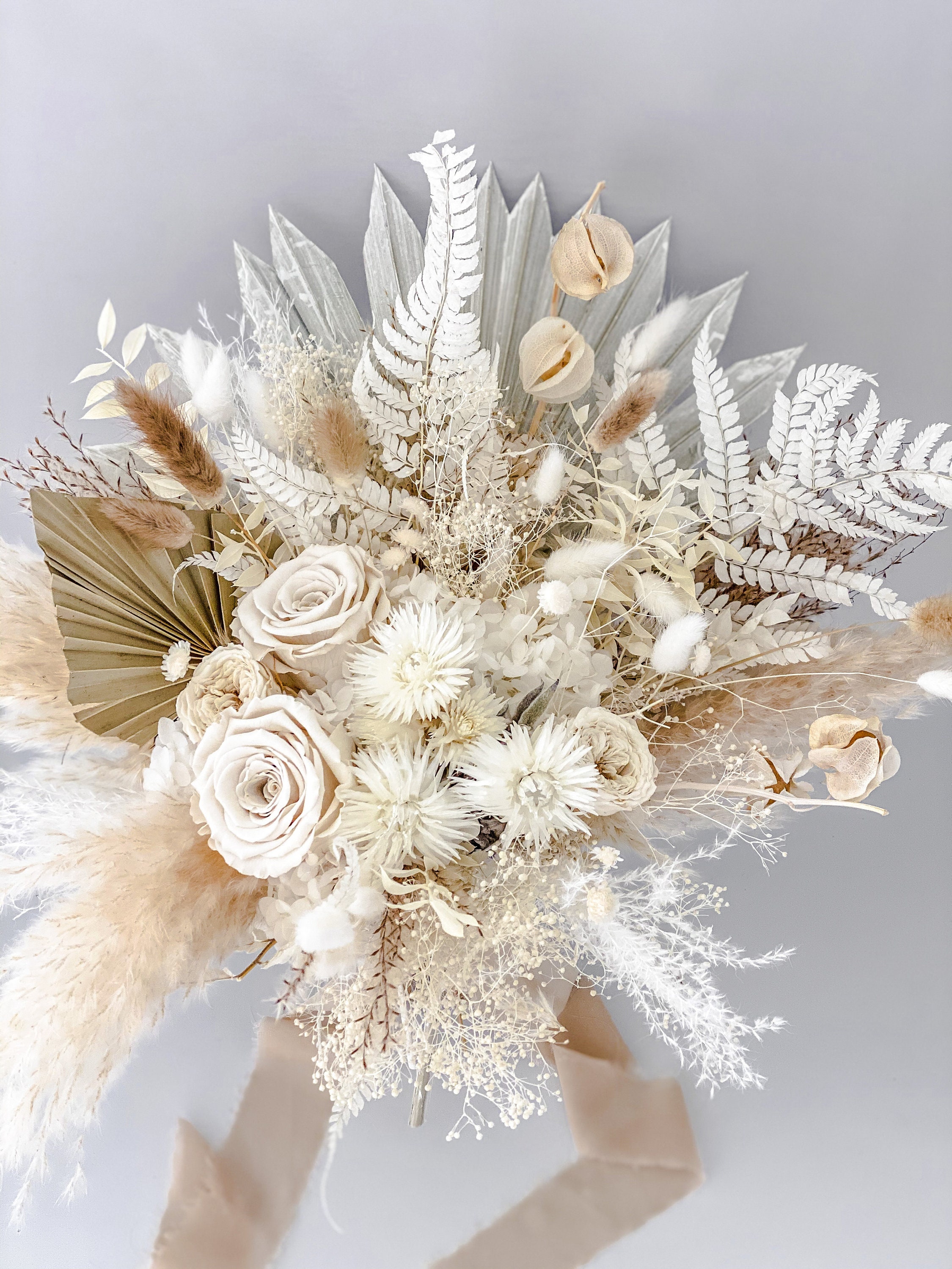 Ivory Gold Neutral Boho Pampas Wedding Bouquet - Dried Flowers Forever