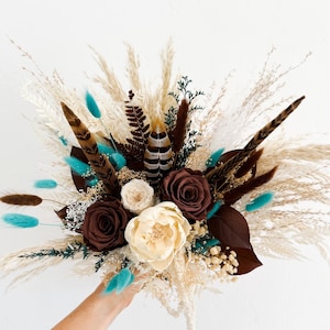 Teal and Brown Wedding Bouquet - Etsy Teal and Brown Wedding Bouquet - Etsy