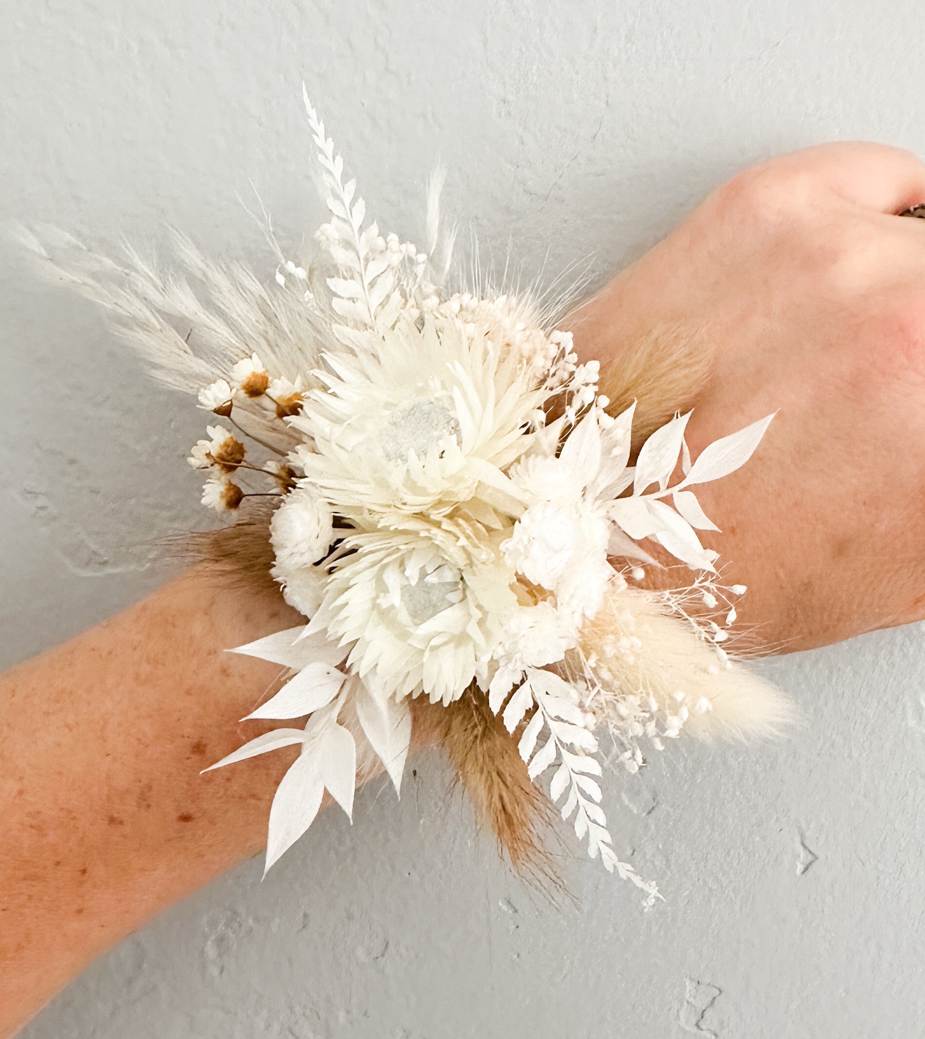 White and Cream Dried Floral Corsage/ Wedding Flowers/ Dried  