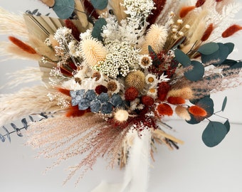 Dried Flower Bouquet: Rust, Terracotta + Eucalyptus Wildflower Bouquet/ Bride and Bridesmaids/Wedding Flowers